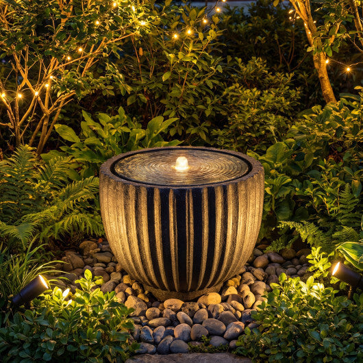 Costway 17.5" Outdoor Round Sphere Water Fountain with LED Lights & Pump for Garden Patio W2B