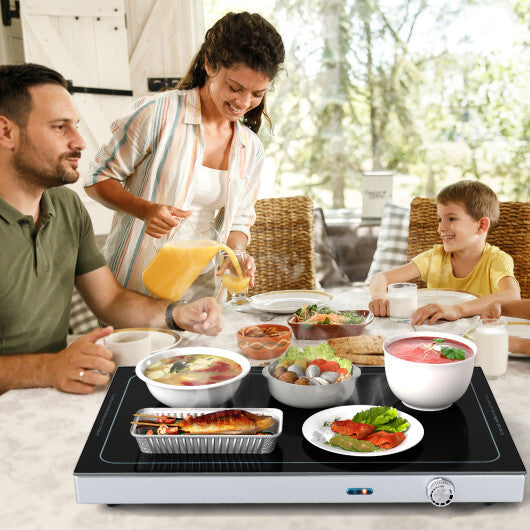Costway Electric Warming Tray with Adjustable Temperature and Built-In Handles Tempered Glass W2B