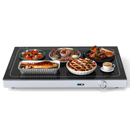 Costway Electric Warming Tray with Adjustable Temperature and Built-In Handles Tempered Glass W2B