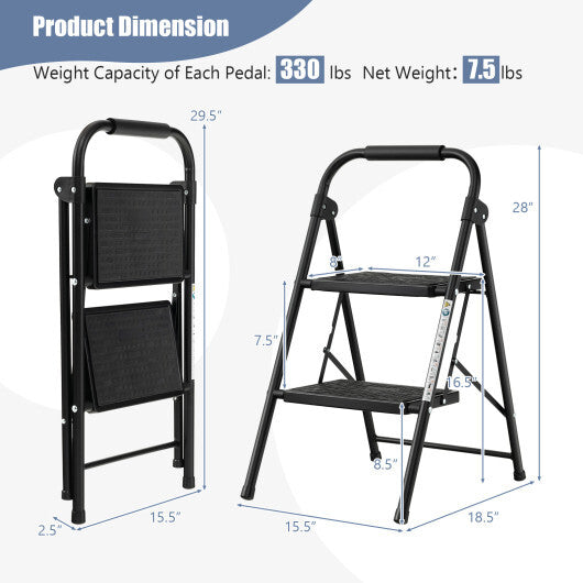 Costway 2 Step Ladder Folding Step Stool 330lbs Capacity with Anti-Slip Pedal & Handle W2B