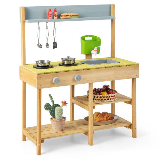 Costway Backyard Pretend Play Toy Kitchen with Stove Top W2B