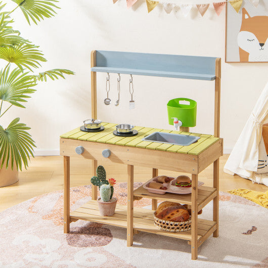 Costway Backyard Pretend Play Toy Kitchen with Stove Top W2B