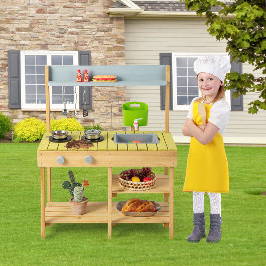 Costway Backyard Pretend Play Toy Kitchen with Stove Top W2B