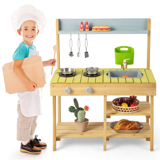 Costway Backyard Pretend Play Toy Kitchen with Stove Top W2B