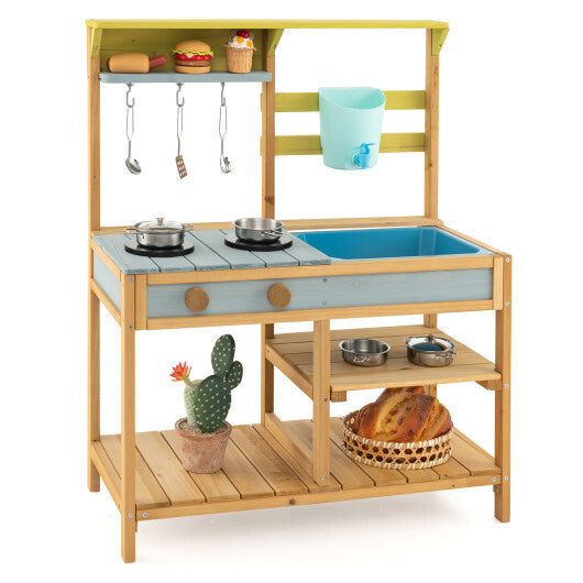 Costway Outdoor Kids Mud Kitchen with Faucet and Water Box W2B