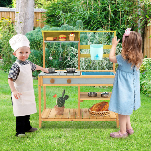 Costway Outdoor Kids Mud Kitchen with Faucet and Water Box W2B
