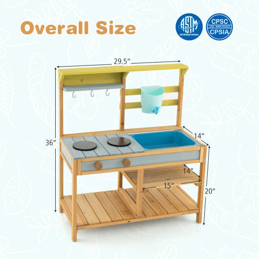 Costway Outdoor Kids Mud Kitchen with Faucet and Water Box W2B