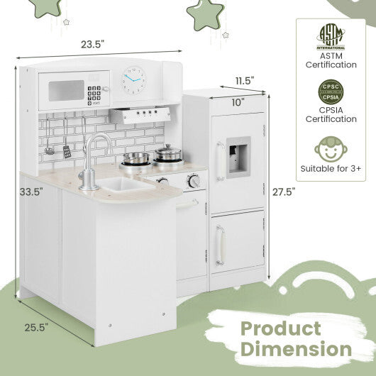 Costway Kids Kitchen Playset Conor Kitchen Toy with Realistic Microwave and Oven Stove-White W2B