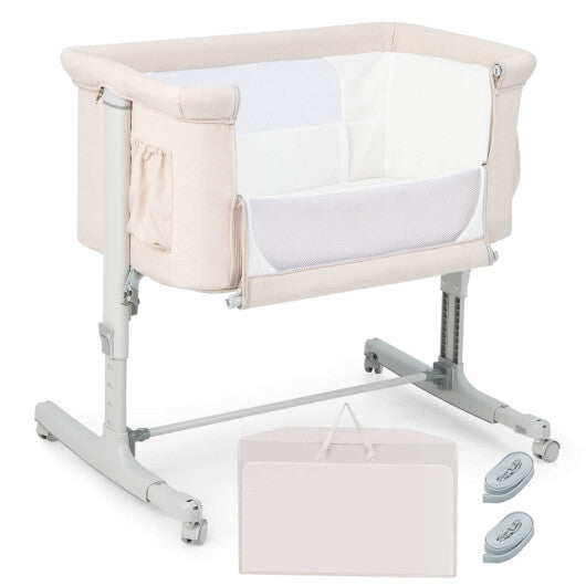 Babyjoy 3-in-1 Baby Bassinet Beside Sleeper Crib with 5-Level Adjustable Heights Beige W2B