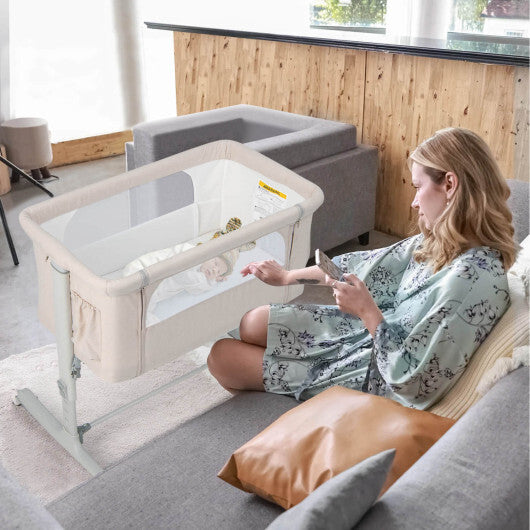 Babyjoy 3-in-1 Baby Bassinet Beside Sleeper Crib with 5-Level Adjustable Heights Beige W2B