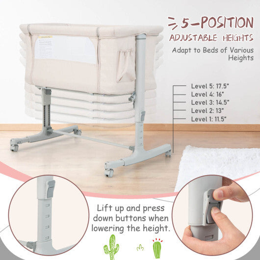 Babyjoy 3-in-1 Baby Bassinet Beside Sleeper Crib with 5-Level Adjustable Heights Beige W2B