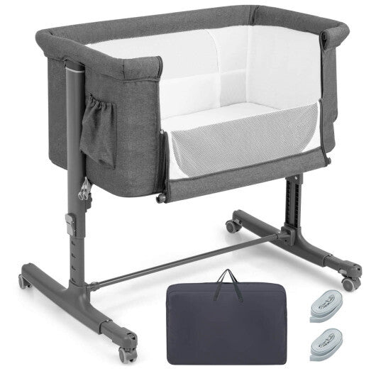 Babyjoy 3-in-1 Baby Bassinet Beside Sleeper Crib with 5-Level Adjustable Heights Gray W2B