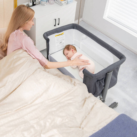 Babyjoy 3-in-1 Baby Bassinet Beside Sleeper Crib with 5-Level Adjustable Heights Gray W2B