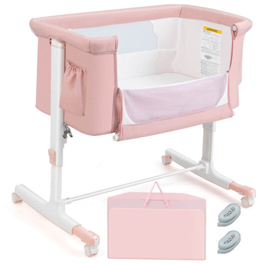 Babyjoy 3-in-1 Baby Bassinet Beside Sleeper Crib with 5-Level Adjustable Heights Pink W2B
