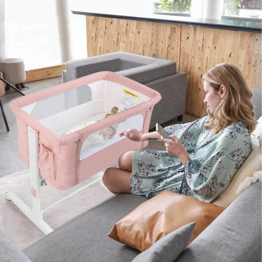 Babyjoy 3-in-1 Baby Bassinet Beside Sleeper Crib with 5-Level Adjustable Heights Pink W2B