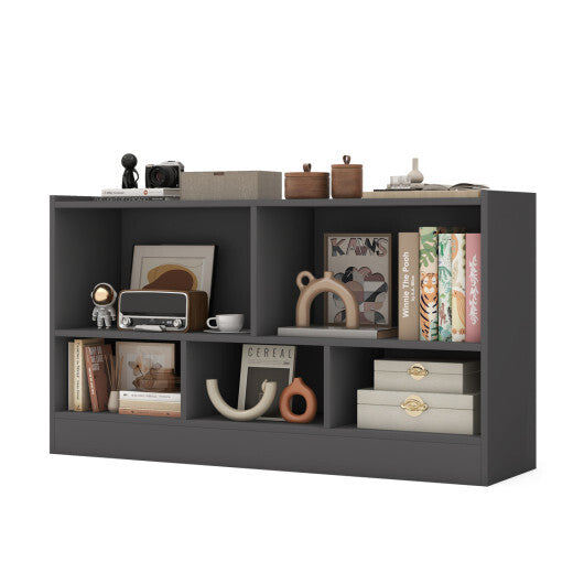 Costway Kids 2-Shelf Bookcase 5-Cube Wood Toy Storage Cabinet Organizer-Gray W2B