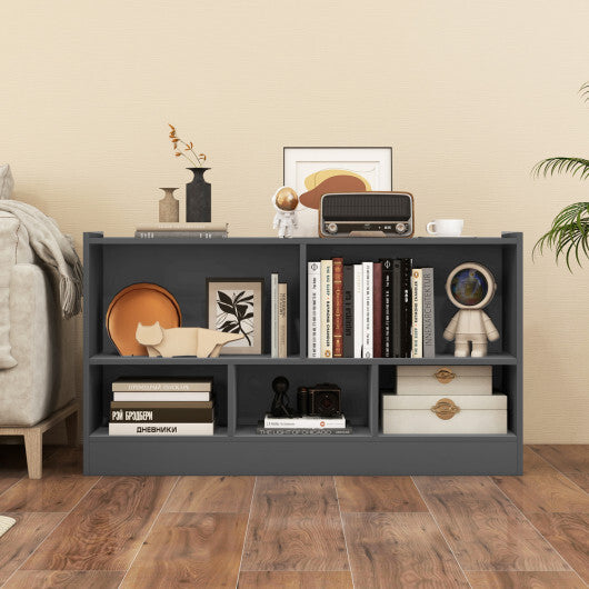 Costway Kids 2-Shelf Bookcase 5-Cube Wood Toy Storage Cabinet Organizer-Gray W2B