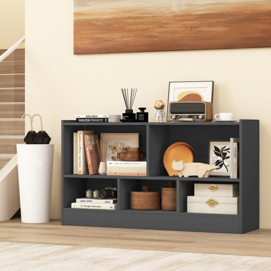 Costway Kids 2-Shelf Bookcase 5-Cube Wood Toy Storage Cabinet Organizer-Gray W2B