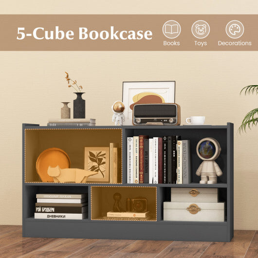 Costway Kids 2-Shelf Bookcase 5-Cube Wood Toy Storage Cabinet Organizer-Gray W2B