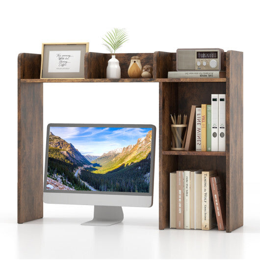Costway 3-Tier Multipurpose Desk Bookshelf with 4 Shelves-Brown W2B
