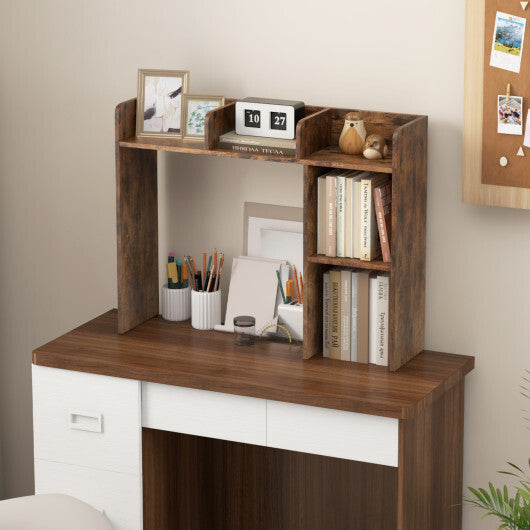 Costway 3-Tier Multipurpose Desk Bookshelf with 4 Shelves-Brown W2B