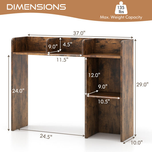 Costway 3-Tier Multipurpose Desk Bookshelf with 4 Shelves-Brown W2B