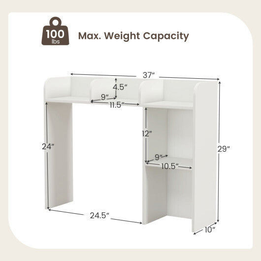 Costway 3-Tier Multipurpose Desk Bookshelf with 4 Shelves-White W2B