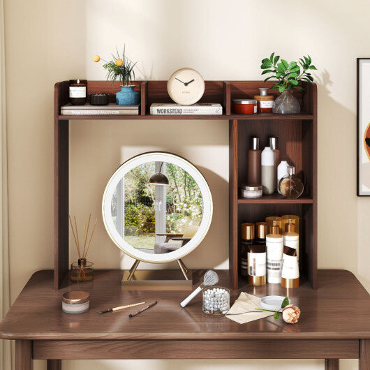 Costway 3-Tier Multipurpose Desk Bookshelf with 4 Shelves-Walnut W2B