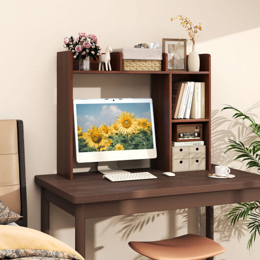 Costway 3-Tier Multipurpose Desk Bookshelf with 4 Shelves-Walnut W2B