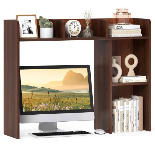 Costway 3-Tier Multipurpose Desk Bookshelf with 4 Shelves-Walnut W2B