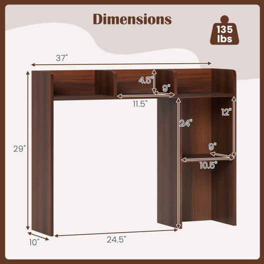 Costway 3-Tier Multipurpose Desk Bookshelf with 4 Shelves-Walnut W2B