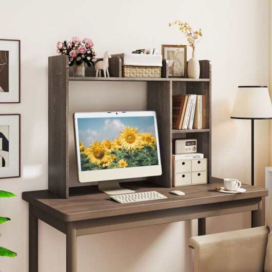 Costway 3-Tier Multipurpose Desk Bookshelf with 4 Shelves-Oak W2B