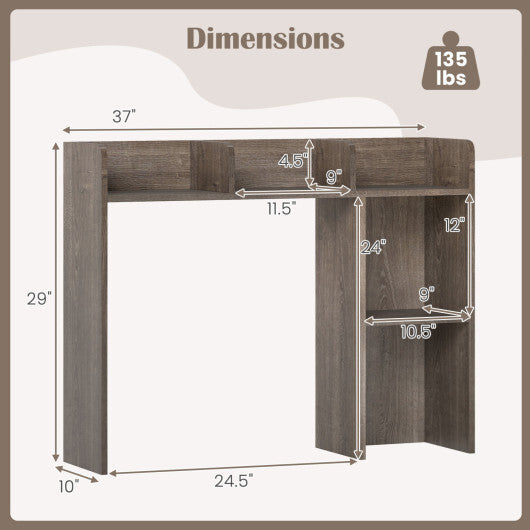 Costway 3-Tier Multipurpose Desk Bookshelf with 4 Shelves-Oak W2B