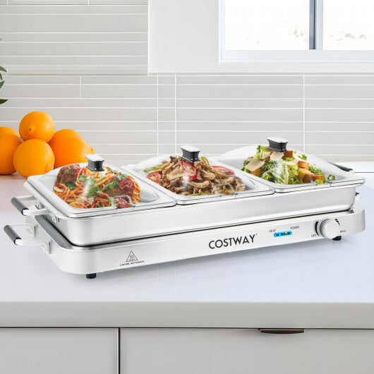 Costway Food Warmer Buffet Server 450W Stainless Steel Electric Warming Tray for Parties W2B