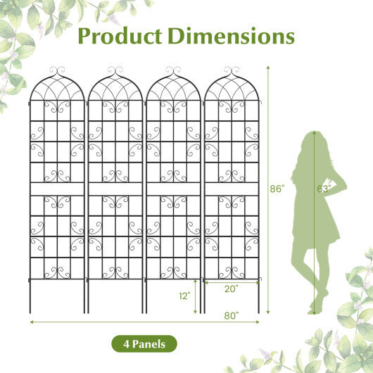 Costway 4 Pack 86" x 20" Metal Garden Trellis  Heavy-Duty Plant Support for Vegetable W2B