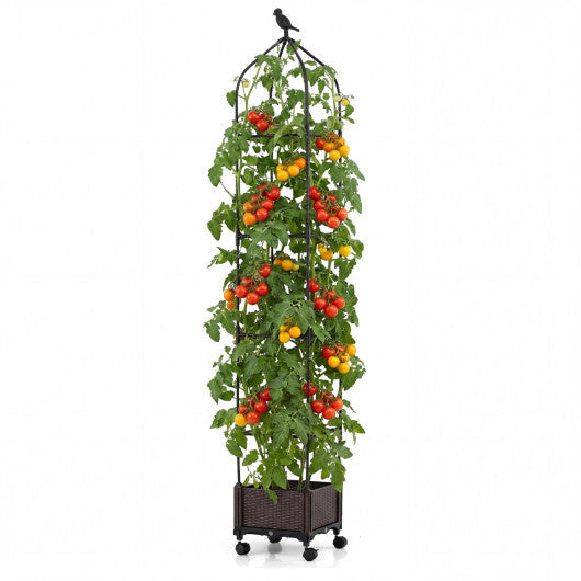 Costway 1 PCS Raised Garden Bed Tomato Cage Planter Box with PE-Coated Metal Trelli Wheels W2B