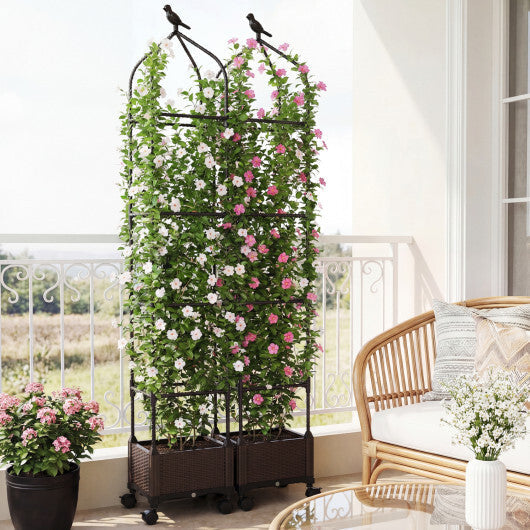 Costway 1 PCS Raised Garden Bed Tomato Cage Planter Box with PE-Coated Metal Trelli Wheels W2B