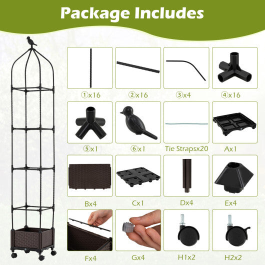 Costway 1 PCS Raised Garden Bed Tomato Cage Planter Box with PE-Coated Metal Trelli Wheels W2B