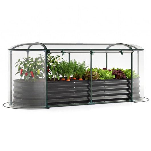Costway 6 x 2 x 1 FT Color Steel Raised Garden Bed with Greenhouse Cover  Roll-up Window Black + Transparent W2B