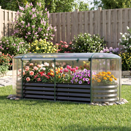 Costway 6 x 2 x 1 FT Color Steel Raised Garden Bed with Greenhouse Cover  Roll-up Window Black + Transparent W2B
