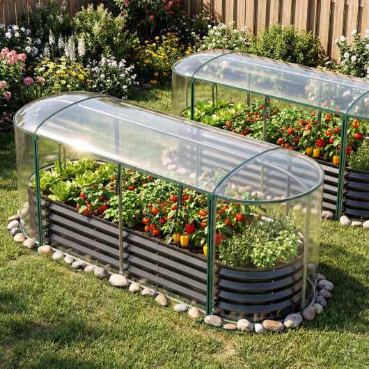 Costway 6 x 2 x 1 FT Color Steel Raised Garden Bed with Greenhouse Cover  Roll-up Window Black + Transparent W2B