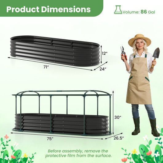 Costway 6 x 2 x 1 FT Color Steel Raised Garden Bed with Greenhouse Cover  Roll-up Window Black + Transparent W2B