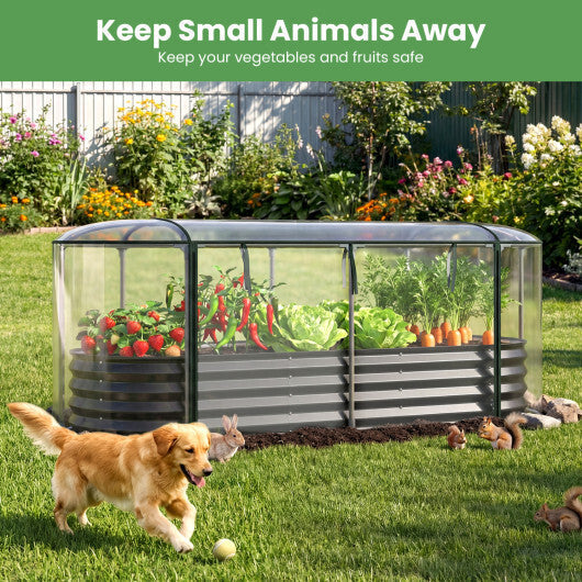 Costway 6 x 2 x 1 FT Color Steel Raised Garden Bed with Greenhouse Cover  Roll-up Window Black + Transparent W2B