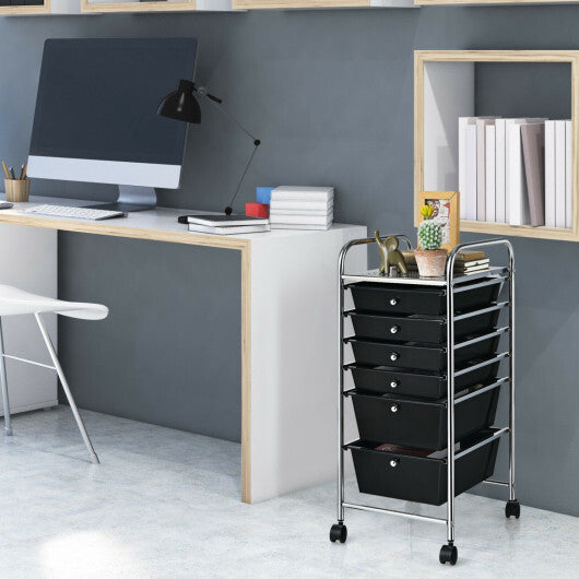 Costway 6 Drawers Rolling Storage Cart Organizer-Black W2B
