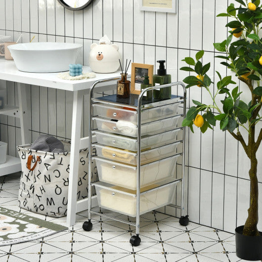 Costway 6 Drawers Rolling Storage Cart Organizer-Clear W2B