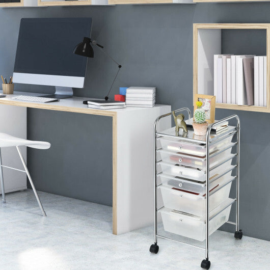 Costway 6 Drawers Rolling Storage Cart Organizer-Clear W2B