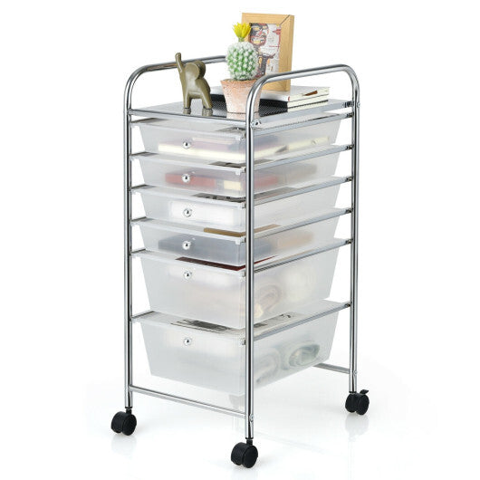 Costway 6 Drawers Rolling Storage Cart Organizer-Clear W2B