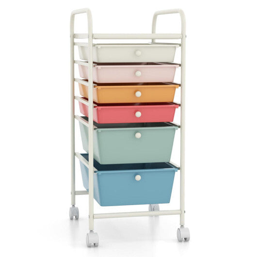 Costway 6 Drawers Rolling Storage Cart Organizer-Macaron W2B