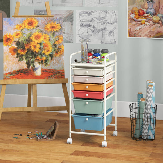Costway 6 Drawers Rolling Storage Cart Organizer-Macaron W2B