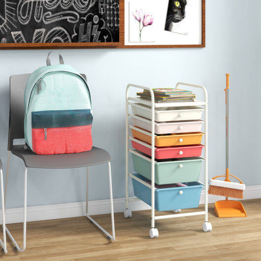 Costway 6 Drawers Rolling Storage Cart Organizer-Macaron W2B